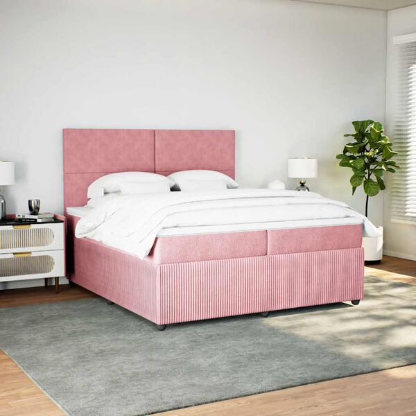 vidaXL Cama box spring con colch&oacute;n terciopelo rosa 200x200 cm
