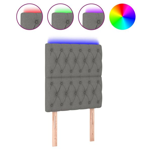 vidaXL Cabecero con luces LED tela gris oscuro 80x7x118/128 cm
