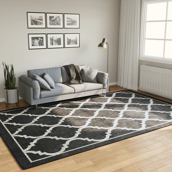 vidaXL Alfombra lavable antideslizante negro y blanco 190x300 cm