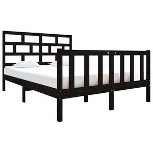vidaXL Estructura de cama doble sin colch&oacute;n madera maciza pino negro