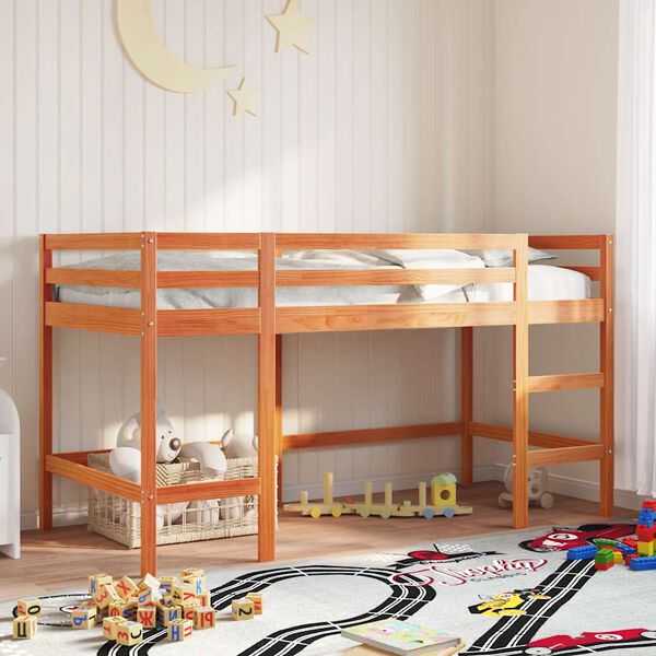 vidaXL Cama alta de niños con escalera madera maciza marrón 80x200 cm