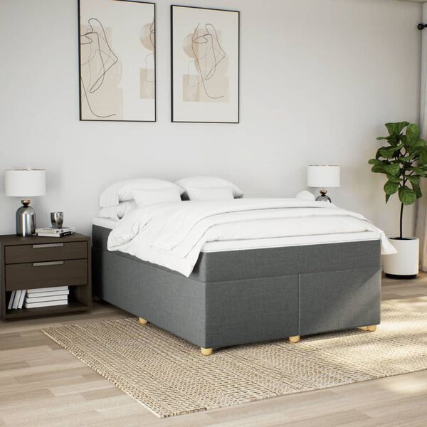 vidaXL Cama box spring con colch&oacute;n tela gris oscuro 140x200 cm