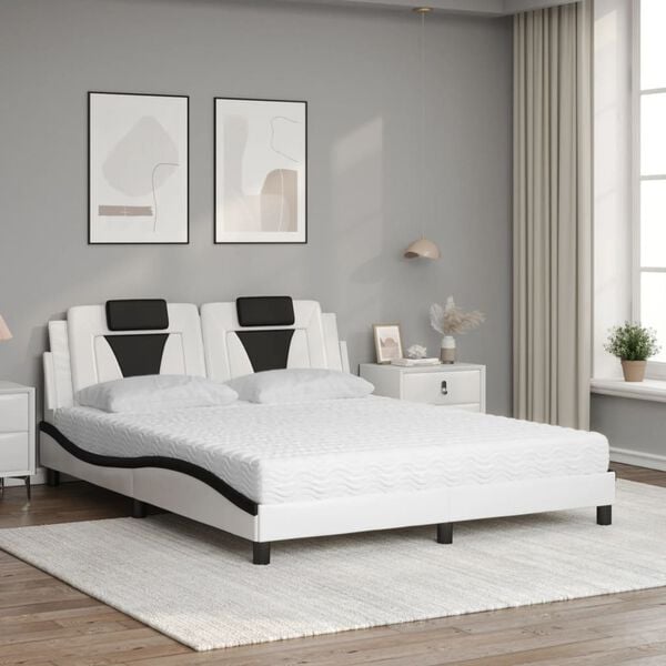vidaXL Cama Viana con colch&oacute;n cuero sint&eacute;tico blanco y negro 160x200 cm