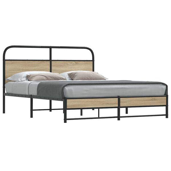 vidaXL Estructura de cama sin colch&oacute;n metal roble ahumado 160x200 cm