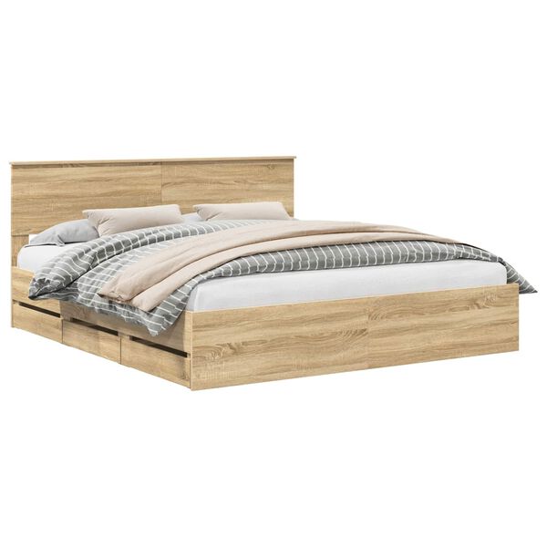 vidaXL Estructura de cama Roble Sonoma 200 x 200 cm Madera Ingenieril