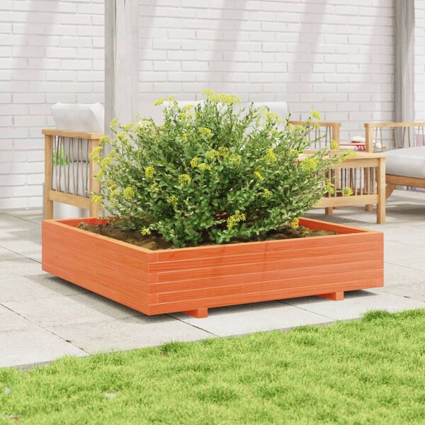 vidaXL Jardinera de madera maciza de pino marr&oacute;n cera 110x110x26,5 cm