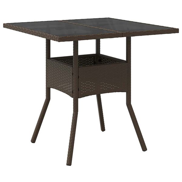 vidaXL Set comedor jard&iacute;n 3 pzas cojines rat&aacute;n sint&eacute;tico vidrio marr&oacute;n