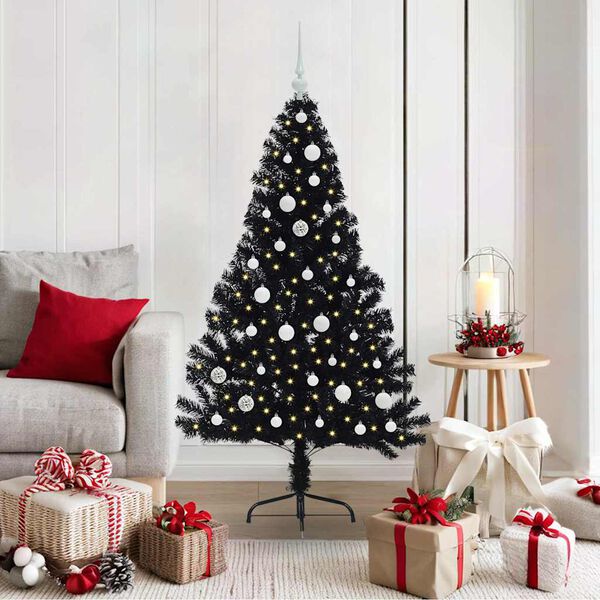 vidaXL &Aacute;rbol de Navidad Artificial Preiluminado Negro 150 cm PVC