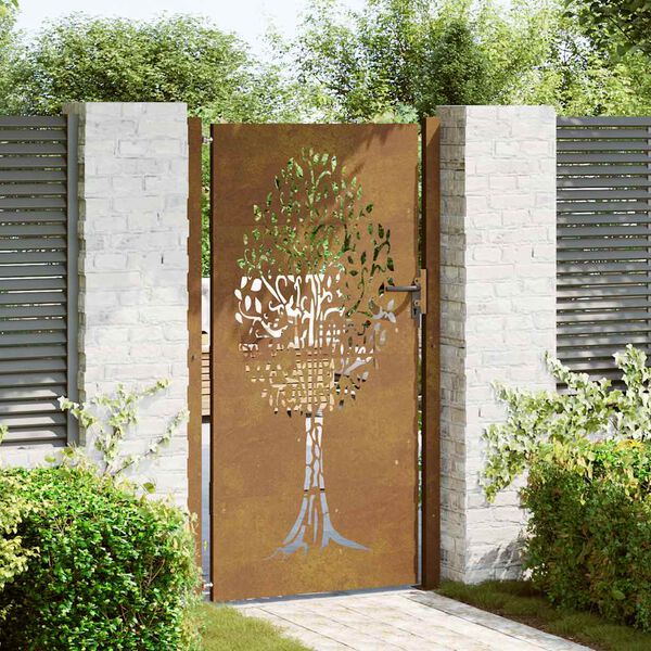 vidaXL Puerta de jard&iacute;n 100x175 cm de acero corten con dise&ntilde;o de &aacute;rbol