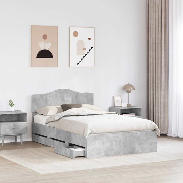 vidaXL Estructura de cama Gris Concreto 120 x 190 cm Madera Ingenieril