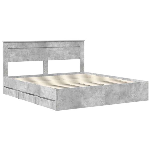 vidaXL Estructura de cama Gris Concreto 200 x 200 cm Madera Ingenieril