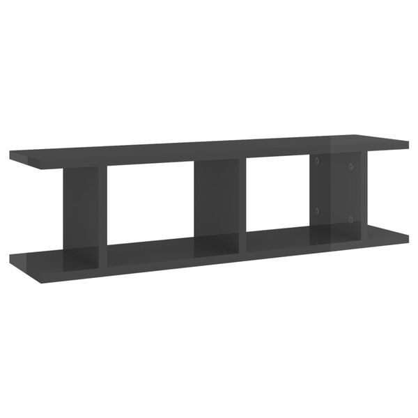 vidaXL Estantes de pared 2 uds contrachapada gris brillo 75x18x20 cm