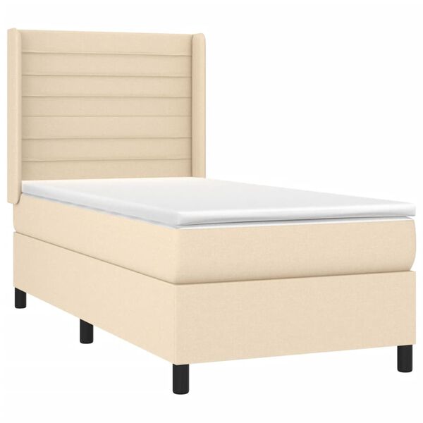 vidaXL Cama box spring colch&oacute;n y luces LED tela crema 100x200 cm