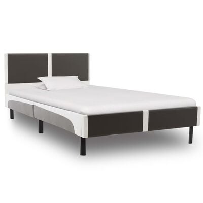 vidaXL Estructura de cama cuero sintético gris y blanco 90x200 cm