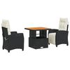 vidaXL Set comedor de jard&iacute;n 3 pzas con cojines rat&aacute;n sint&eacute;tico negro