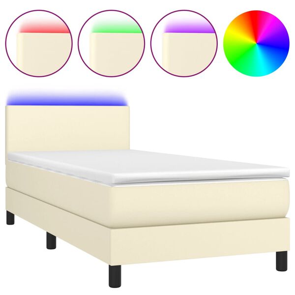 vidaXL Cama box spring colch&oacute;n y LED cuero sint&eacute;tico crema 100x200 cm