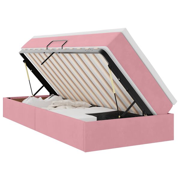 vidaXL Cama con almacenamiento y colch&oacute;n Rosa 90 x 190 cm Terciopelo