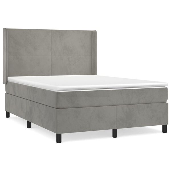 vidaXL Cama box spring con colch&oacute;n terciopelo gris claro 140x200 cm