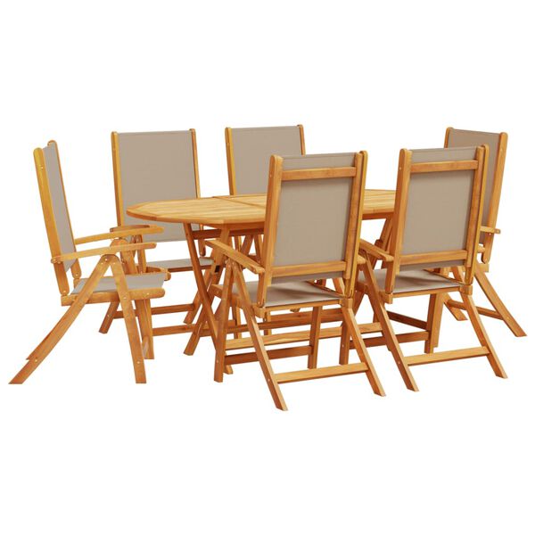 vidaXL Juego comedor de jard&iacute;n 7 pzas madera maciza acacia y textileno