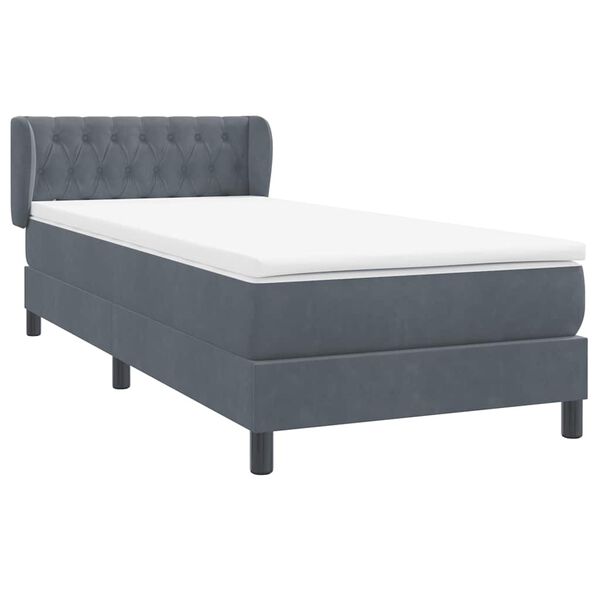 vidaXL Cama box spring con colch&oacute;n terciopelo gris oscuro 90x220 cm