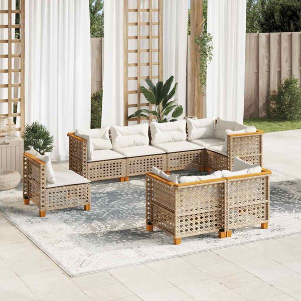 vidaXL Set de sofás de jardín y cojines 8 piezas ratán sintético beige