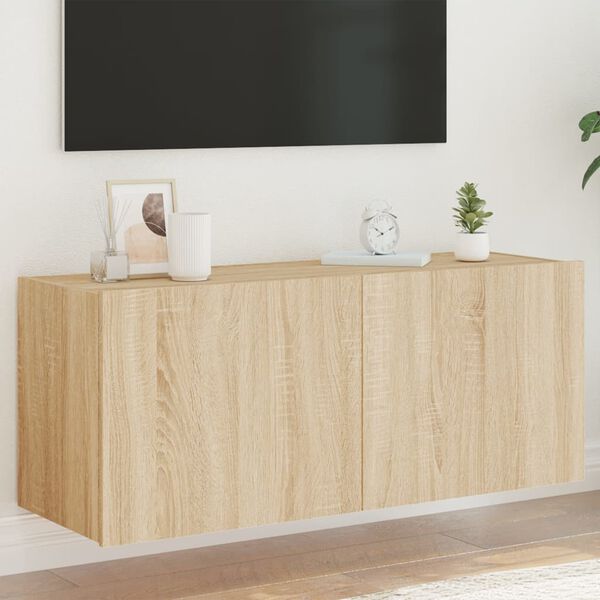 vidaXL Mueble de TV de pared con luces LED roble Sonoma 100x35x41 cm