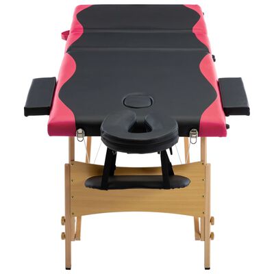 vidaXL Camilla de masaje plegable 3 zonas madera negro y rosa