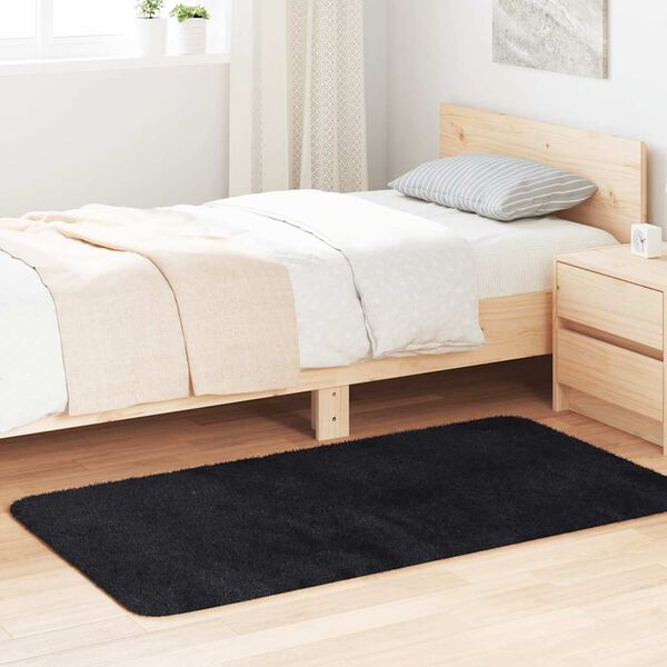 vidaXL Alfombra peluda de pelo largo NAVARRA negra 80x150 cm poli&eacute;ster