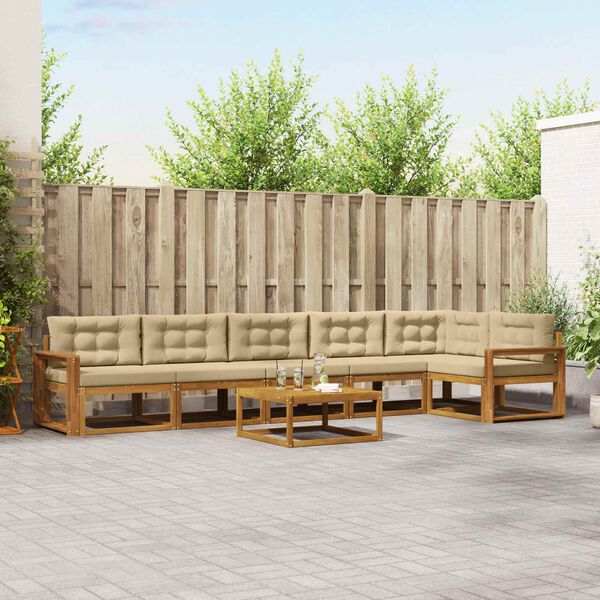 vidaXL Conjunto de sof&aacute;s de exterior con coj&iacute;n 7 pcs Natural y Beige