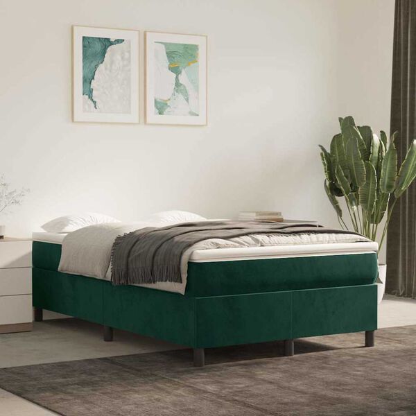vidaXL Cama box spring con colch&oacute;n terciopelo verde oscuro 120x200 cm