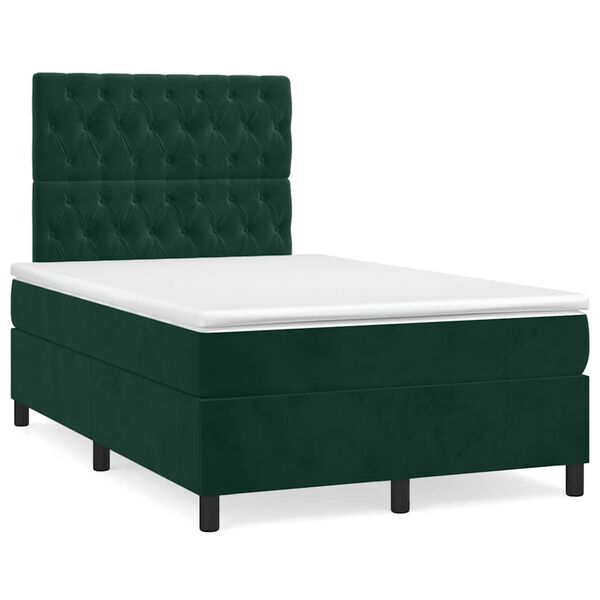 vidaXL Cama box spring colch&oacute;n y LED terciopelo verde oscuro 120x190cm