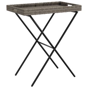 vidaXL Mesa con bandeja plegable rat&aacute;n sint&eacute;tico gris 65x40x75 cm