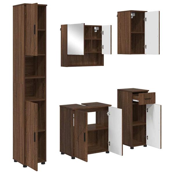 vidaXL Juego de muebles de ba&ntilde;o con caj&oacute;n 5 pcs Roble Marr&oacute;n