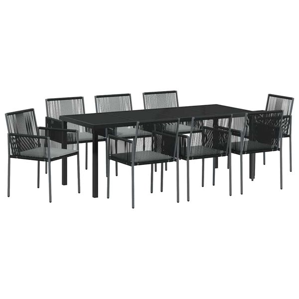 vidaXL Conjunto de Comedor de Jard&iacute;n 9 pcs Negro Rat&aacute;n sint&eacute;tico