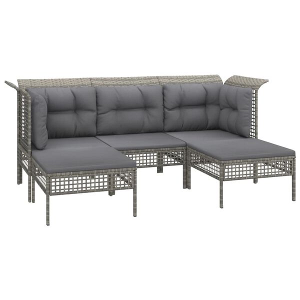 vidaXL Set de muebles de jard&iacute;n 6 pzas y cojines rat&aacute;n sint&eacute;tico gris