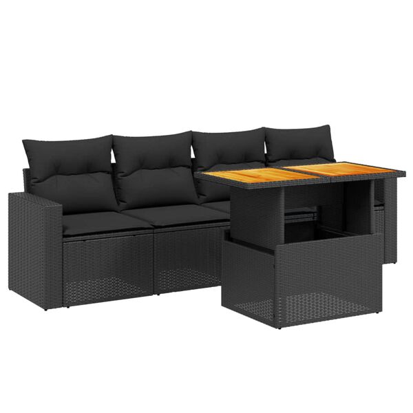 vidaXL Set de muebles de jard&iacute;n 5 pzas y cojines rat&aacute;n sint&eacute;tico negro