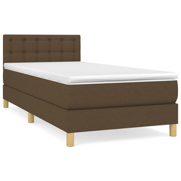 vidaXL Cama box spring con colch&oacute;n tela marr&oacute;n oscuro 90x200 cm