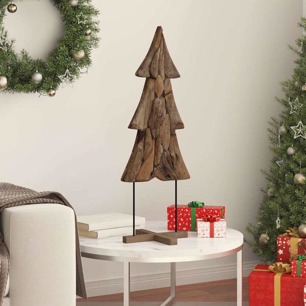 vidaXL &Aacute;rbol de Navidad con soporte Marr&oacute;n 90 cm Madera de teca maciza