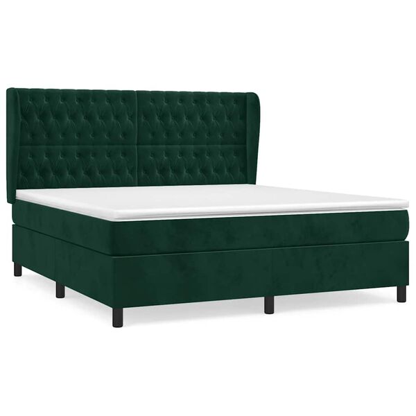 vidaXL Cama box spring con colch&oacute;n terciopelo verde oscuro 180x200 cm