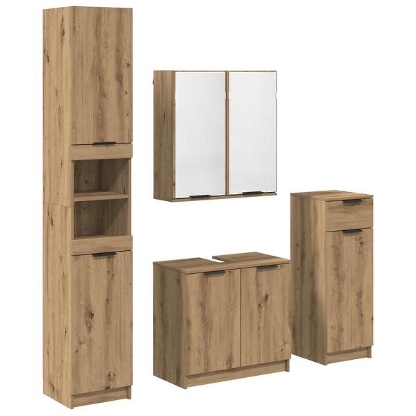 vidaXL Juego de muebles de ba&ntilde;o con caj&oacute;n 4 pcs Roble artesanal