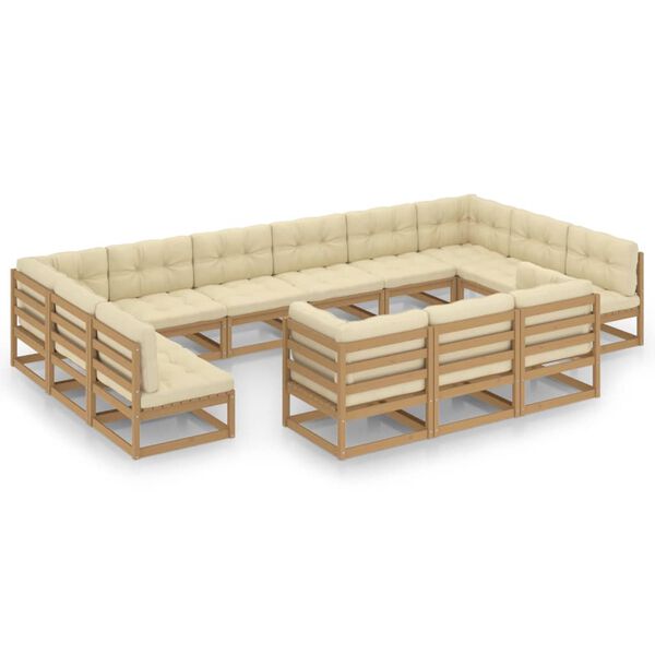 vidaXL Set de muebles de jard&iacute;n 13 pzs cojines madera pino marr&oacute;n miel