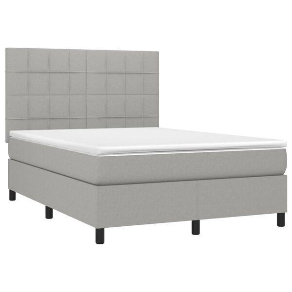 vidaXL Cama box spring colch&oacute;n y luces LED tela gris claro 140x190 cm