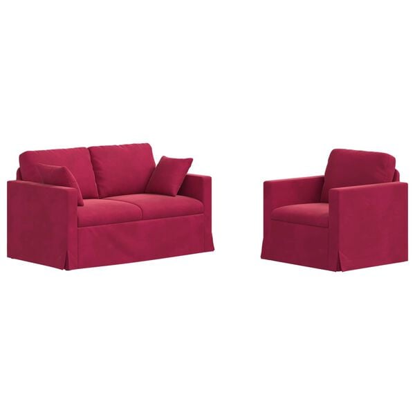 vidaXL Sof&aacute; 2 pcs Rojo vino