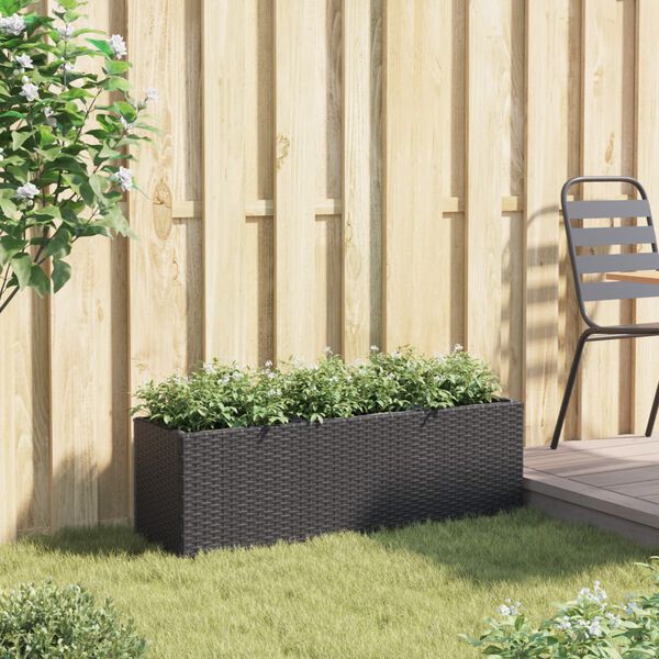 vidaXL Jardinera con 3 maceteros rat&aacute;n sint&eacute;tico negro 105x30x32 cm