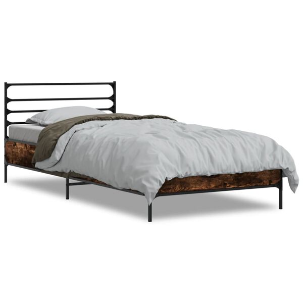 vidaXL Estructura cama madera ingenier&iacute;a metal roble ahumado 90x200 cm