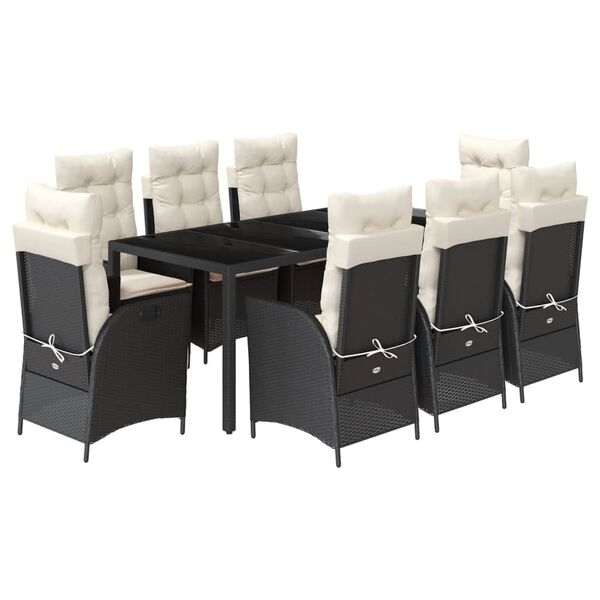vidaXL Set de comedor de jard&iacute;n 9 pzas y cojines rat&aacute;n sint&eacute;tico negro