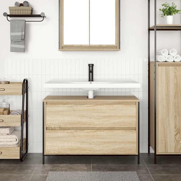 vidaXL Mueble de baño con lavabo y cajones roble Sonoma 90x34,5x60 cm