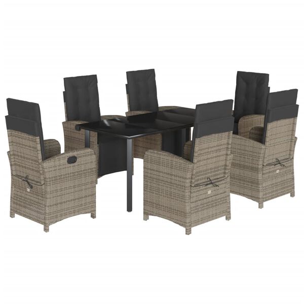 vidaXL Set comedor jard&iacute;n 7 pzas y cojines rat&aacute;n sint&eacute;tico gris