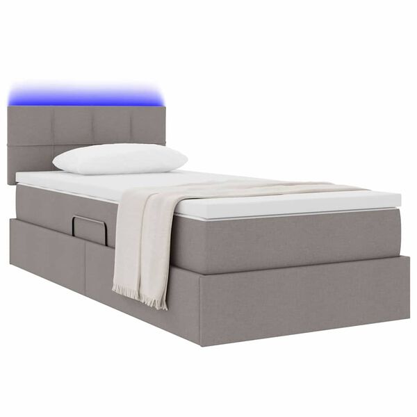 vidaXL Cama con almacenamiento y LED con LED Taup&eacute; 90 x 200 cm tela