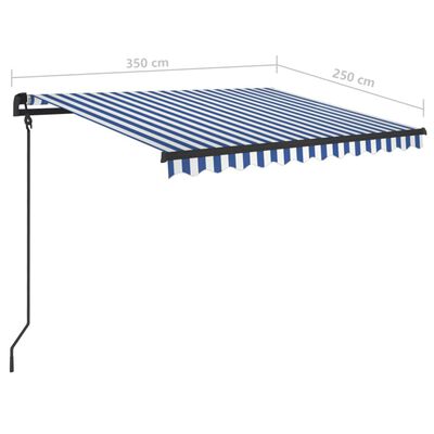 vidaXL Toldo manual retráctil con postes azul y blanco 3,5x2,5 m